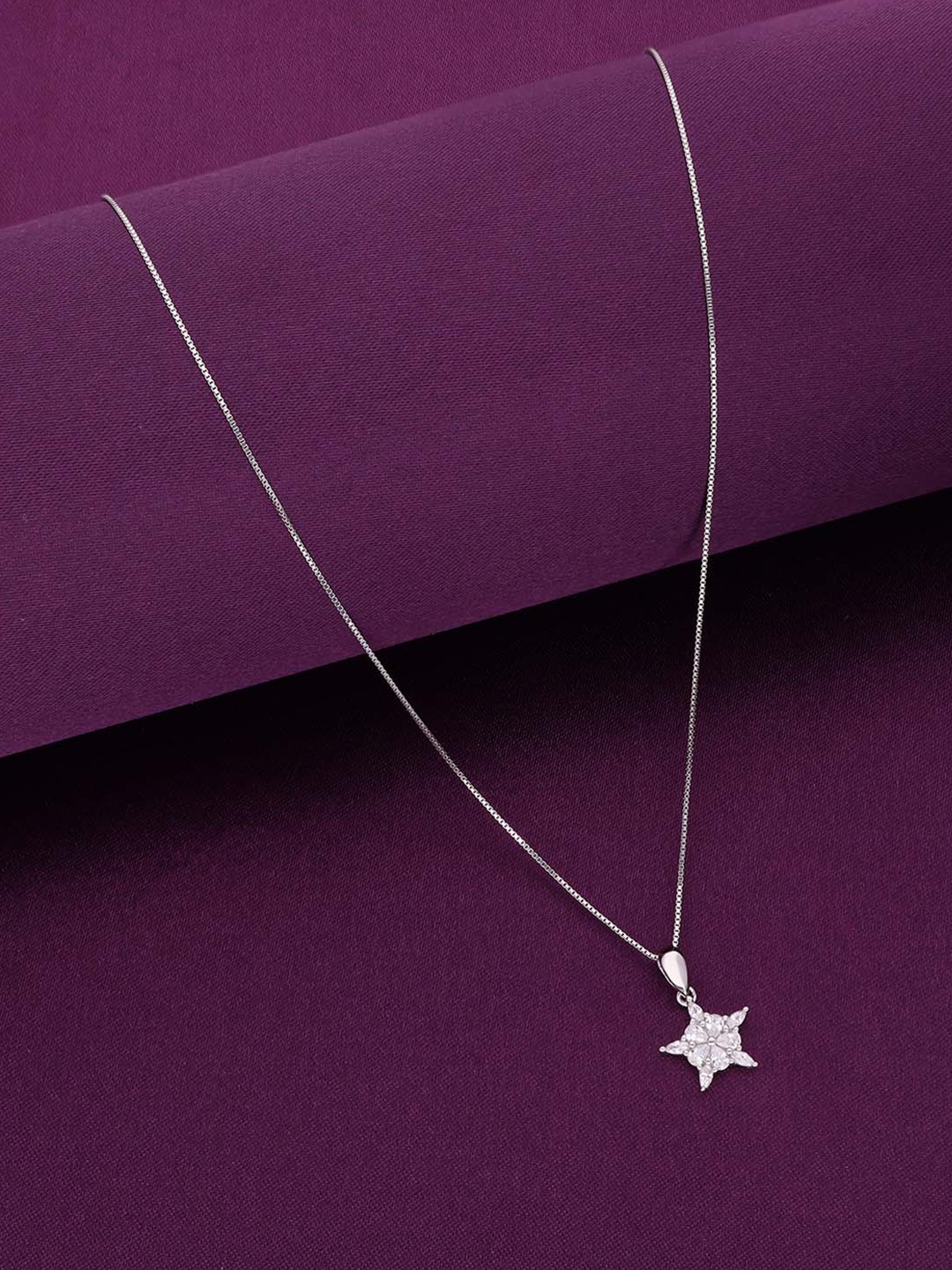 

KAI JEWEL Rhodium Plated Cubic Zirconia 92.5 Silver Star Shaped Pendant with Chain