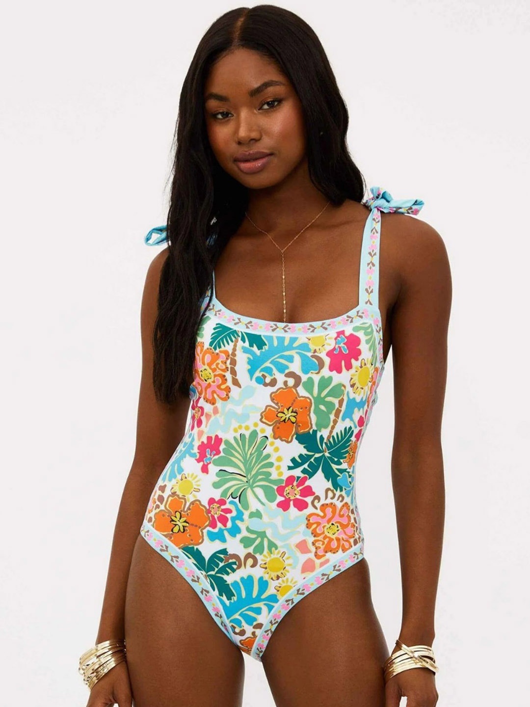 

Addery Floral Printed Monokini Bodysuit, White