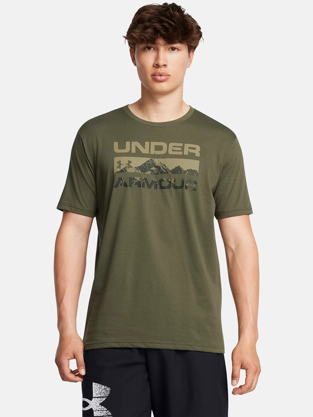 

UNDER ARMOUR Brand Logo Printed Drop-Shoulder Sleeves T-shirt, Olive