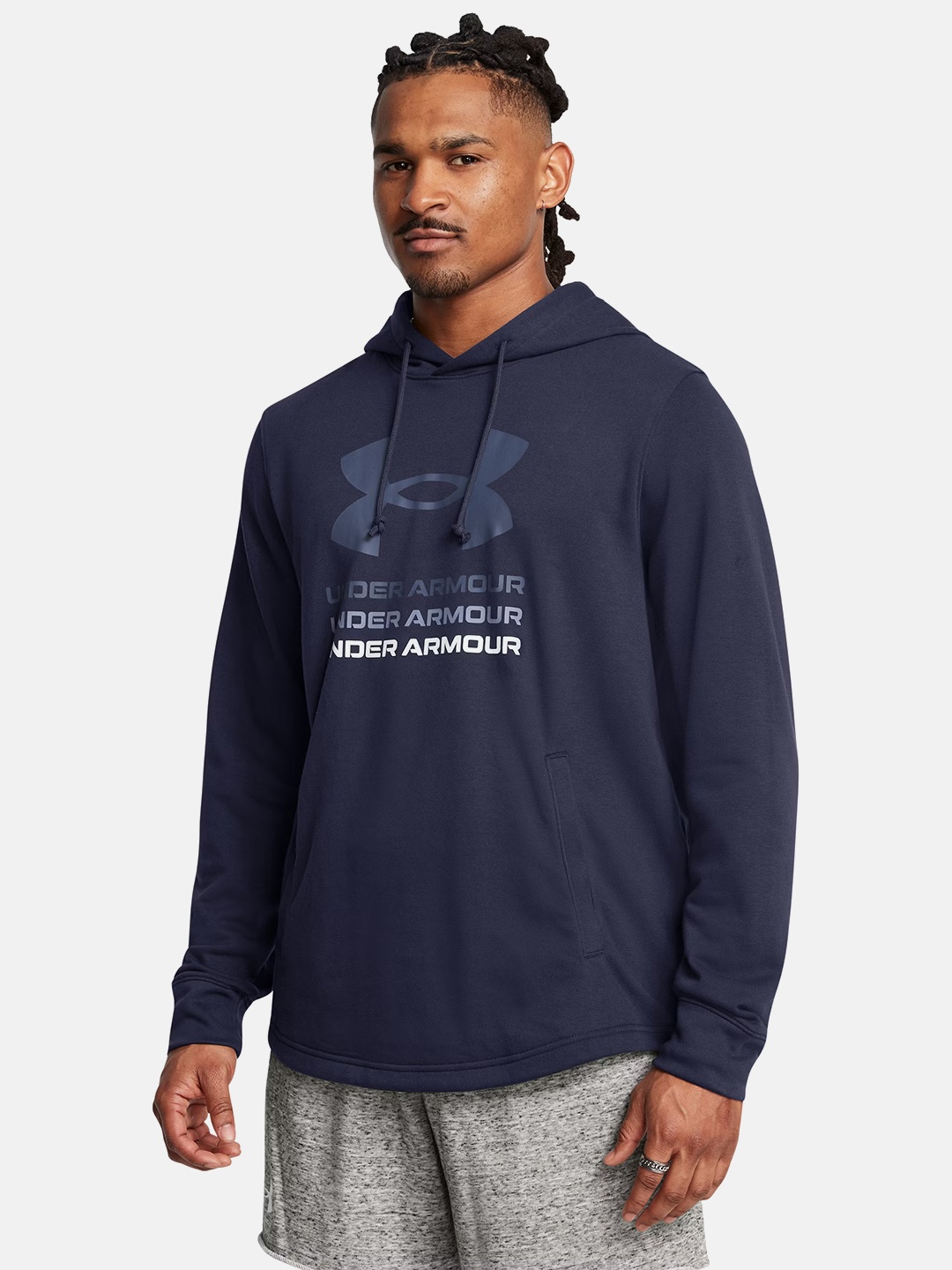 

UNDER ARMOUR Rival Terry Printed Hooded Sweatshirt, Navy blue