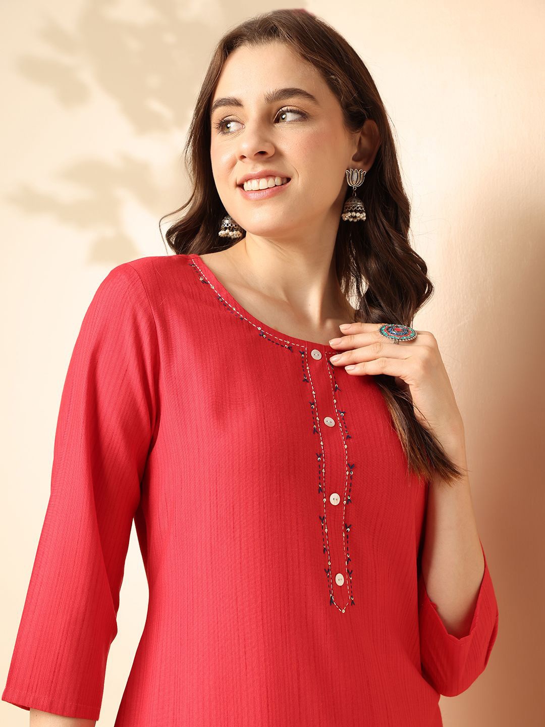 

Anouk Round Neck Straight Kurta, Peach