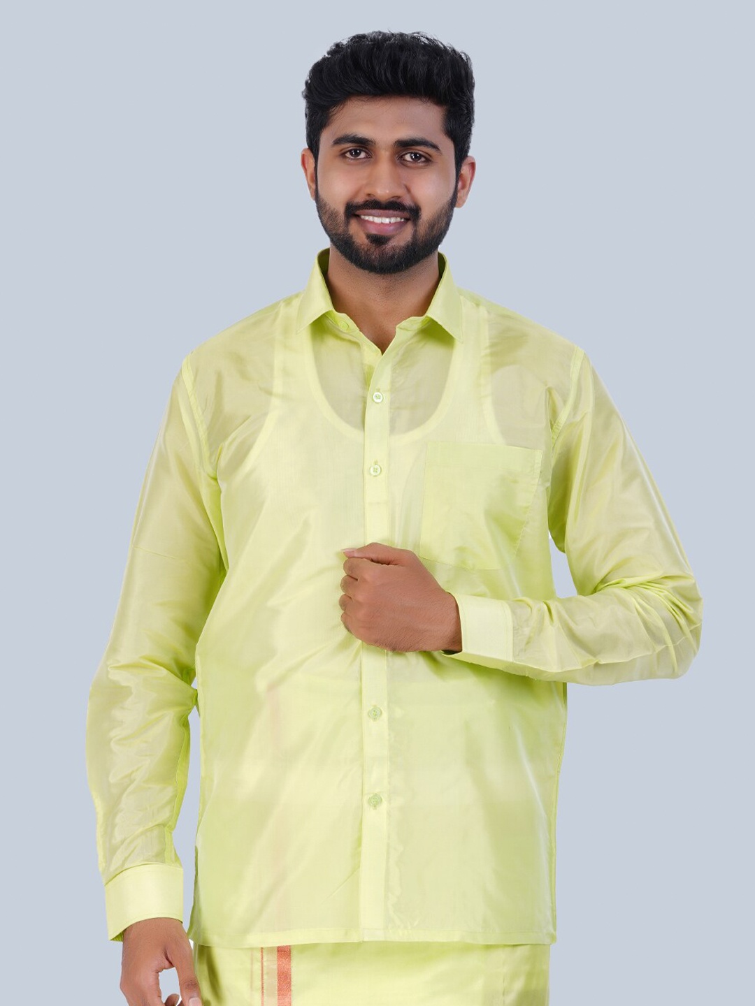 

THANGAMAGAN Men Standard Solid Sheer Spread Collar Party Shirt, Lime green