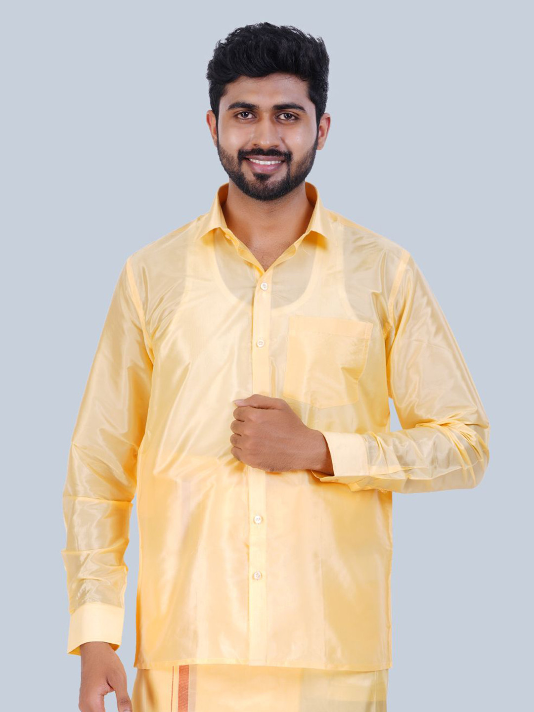 

THANGAMAGAN Men Standard Solid Sheer Spread Collar Party Shirt, Yellow