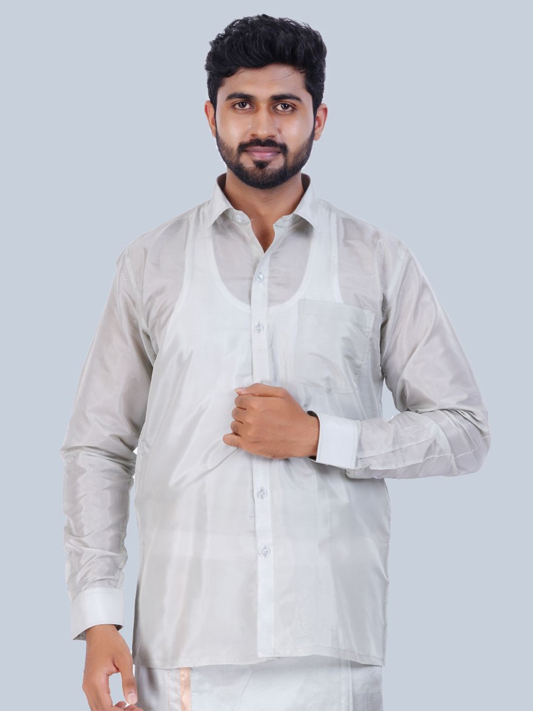 

THANGAMAGAN Men Standard Solid Sheer Spread Collar Party Shirt, Grey