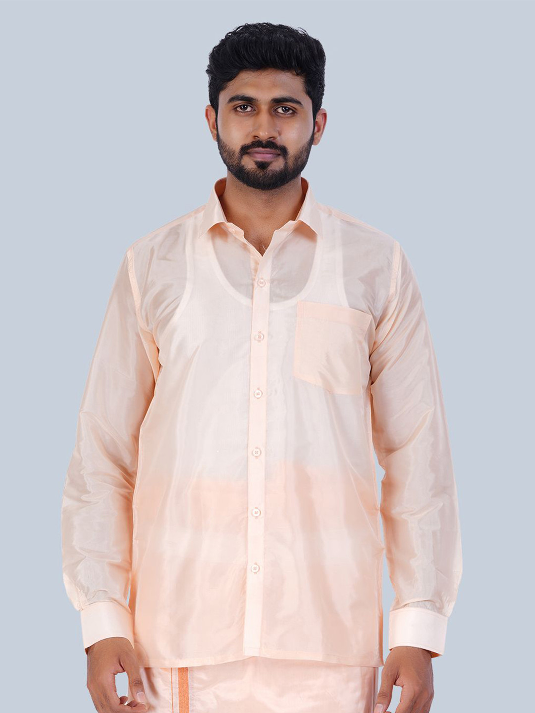 

THANGAMAGAN Men Standard Solid Sheer Spread Collar Party Shirt, Coral