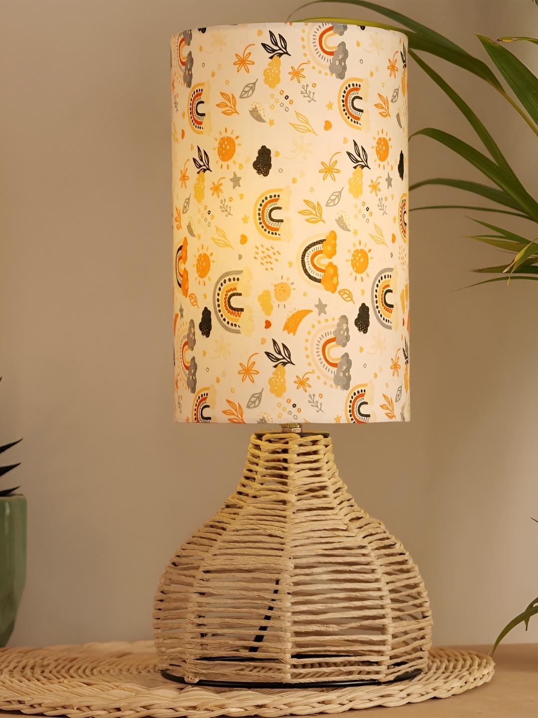 

Decazone Beige & White Printed Cotton Cylindrical Shaped Table Lamp