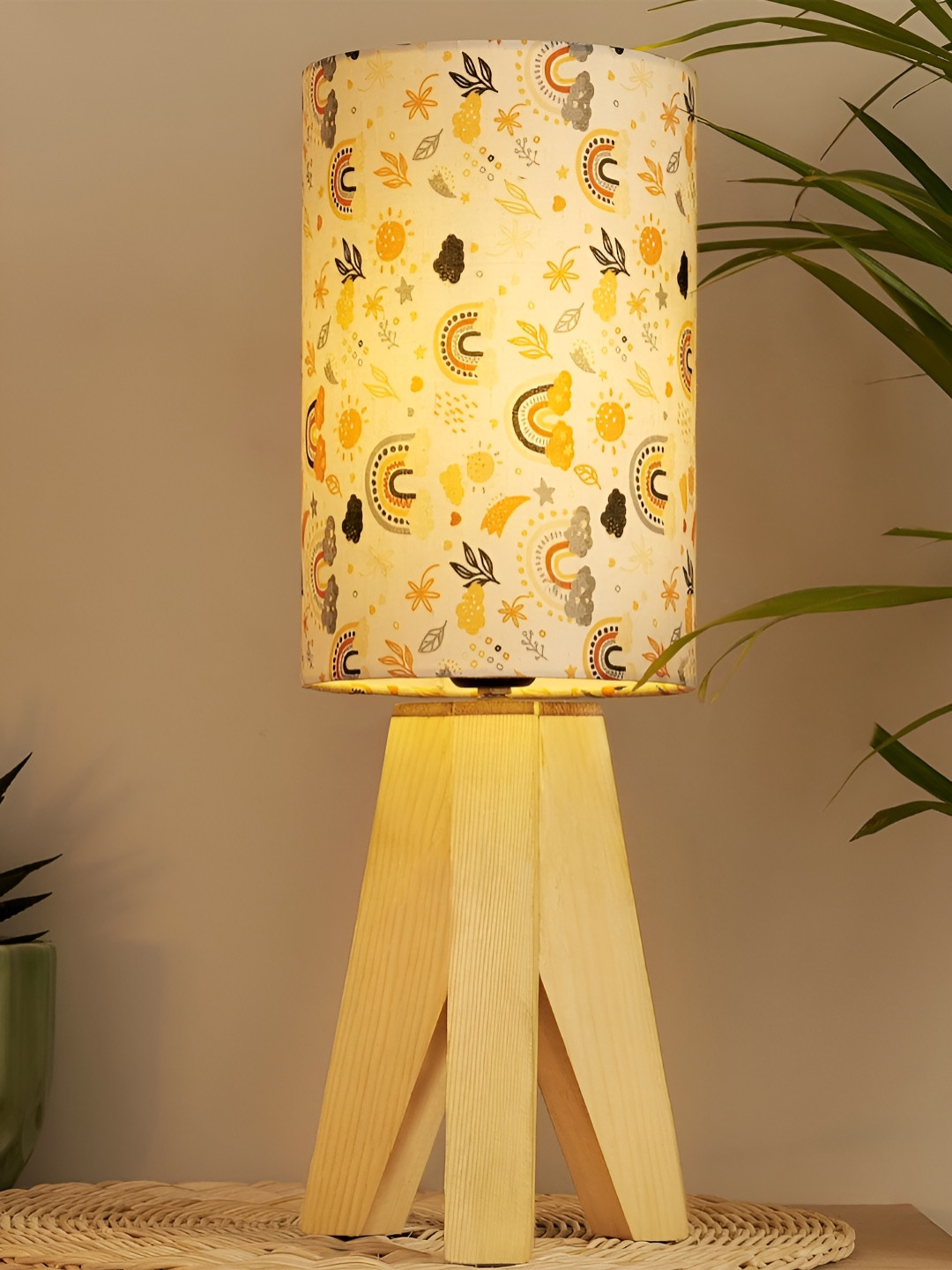 

Decazone Beige & Orange Printed Cotton Cylindrical Shaped Table Lamp