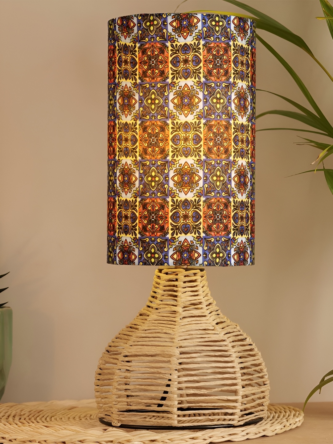 

Decazone Blue & Beige Printed Cotton Cylindrical Shaped Table Lamp