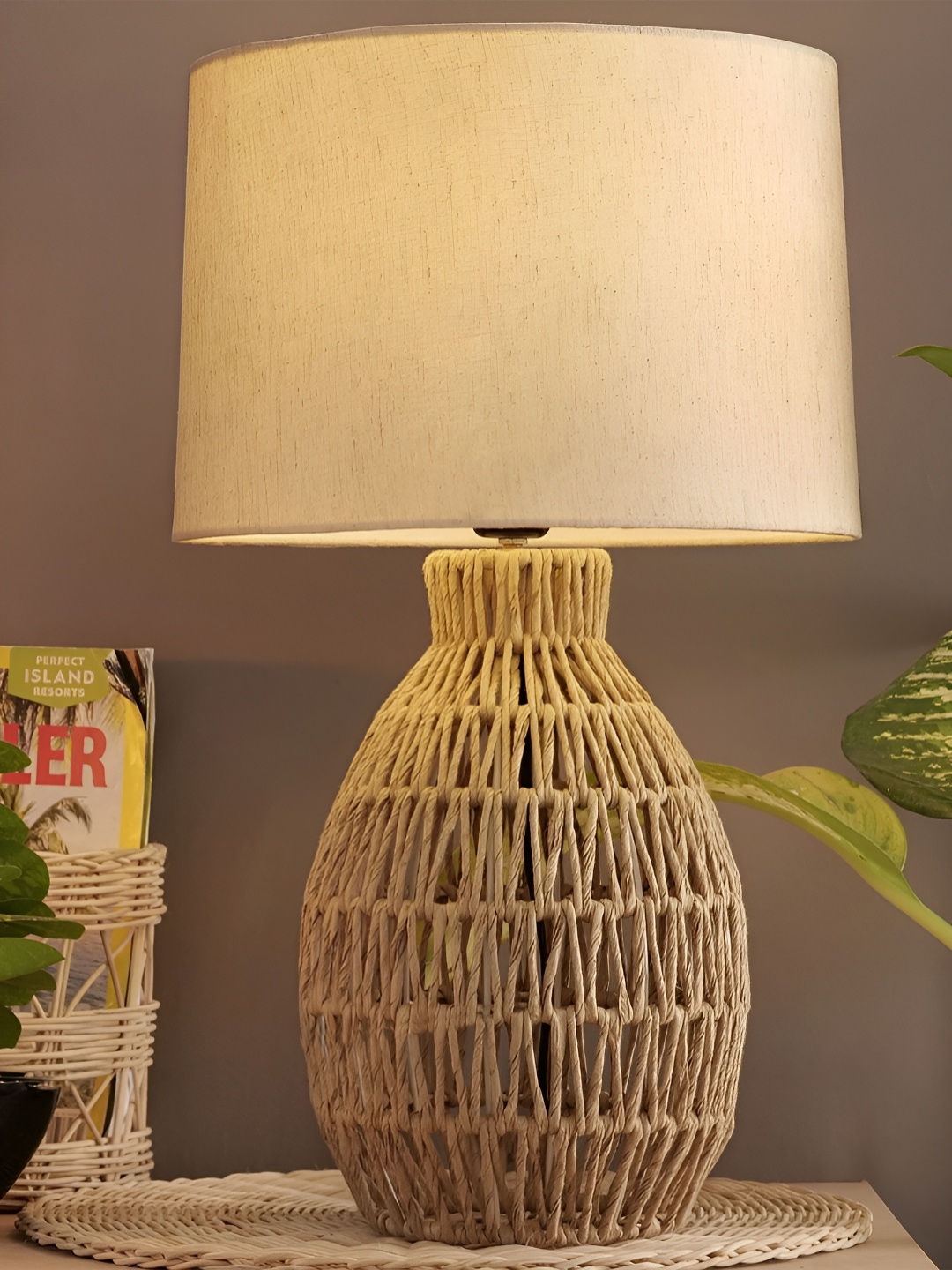 

Decazone Beige & Cream coloured Cotton Cylindrical Shaped Table Lamp