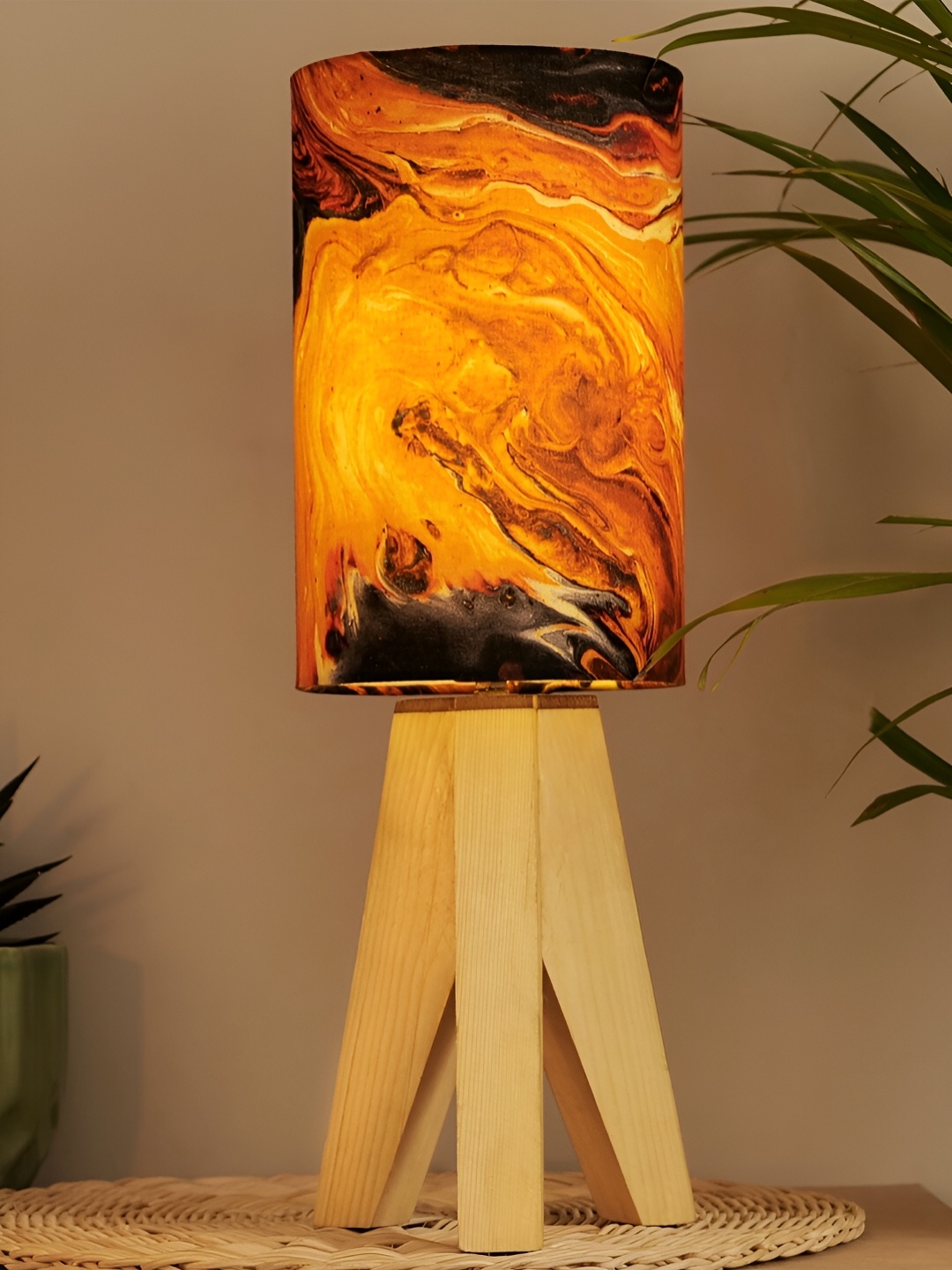 

Decazone Orange & Beige Abstract Printed Cotton Cylindrical Shaped Table Lamp