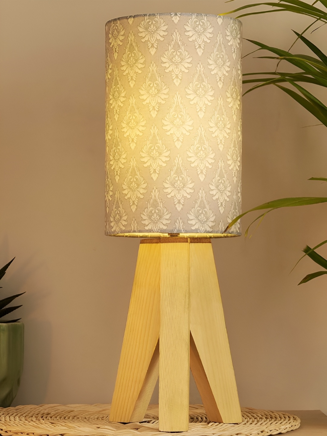 

Decazone Grey & Beige Floral Printed Cotton Cylindrical Shaped Table Lamp