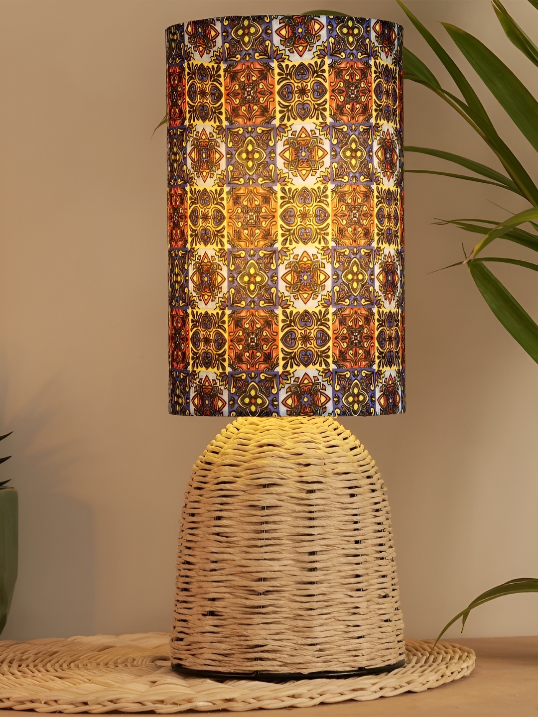 

Decazone Blue & Red Printed Cotton Cylindrical Shaped Table Lamp