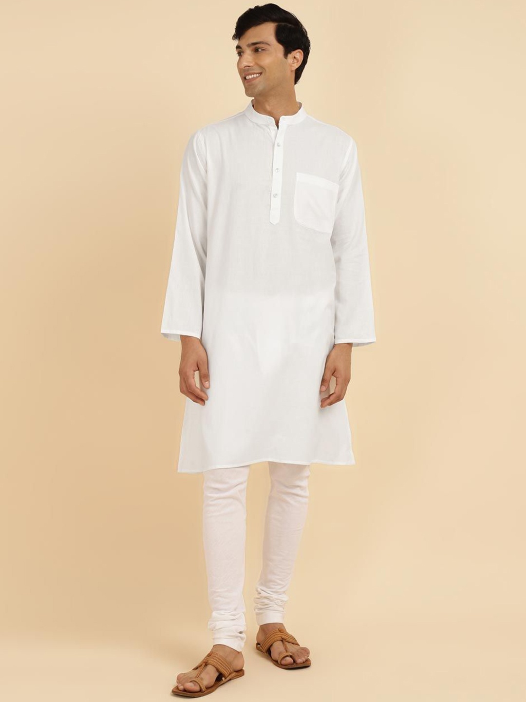 

Fabindia Mandarin Collar Cotton Straight Kurta, Off white