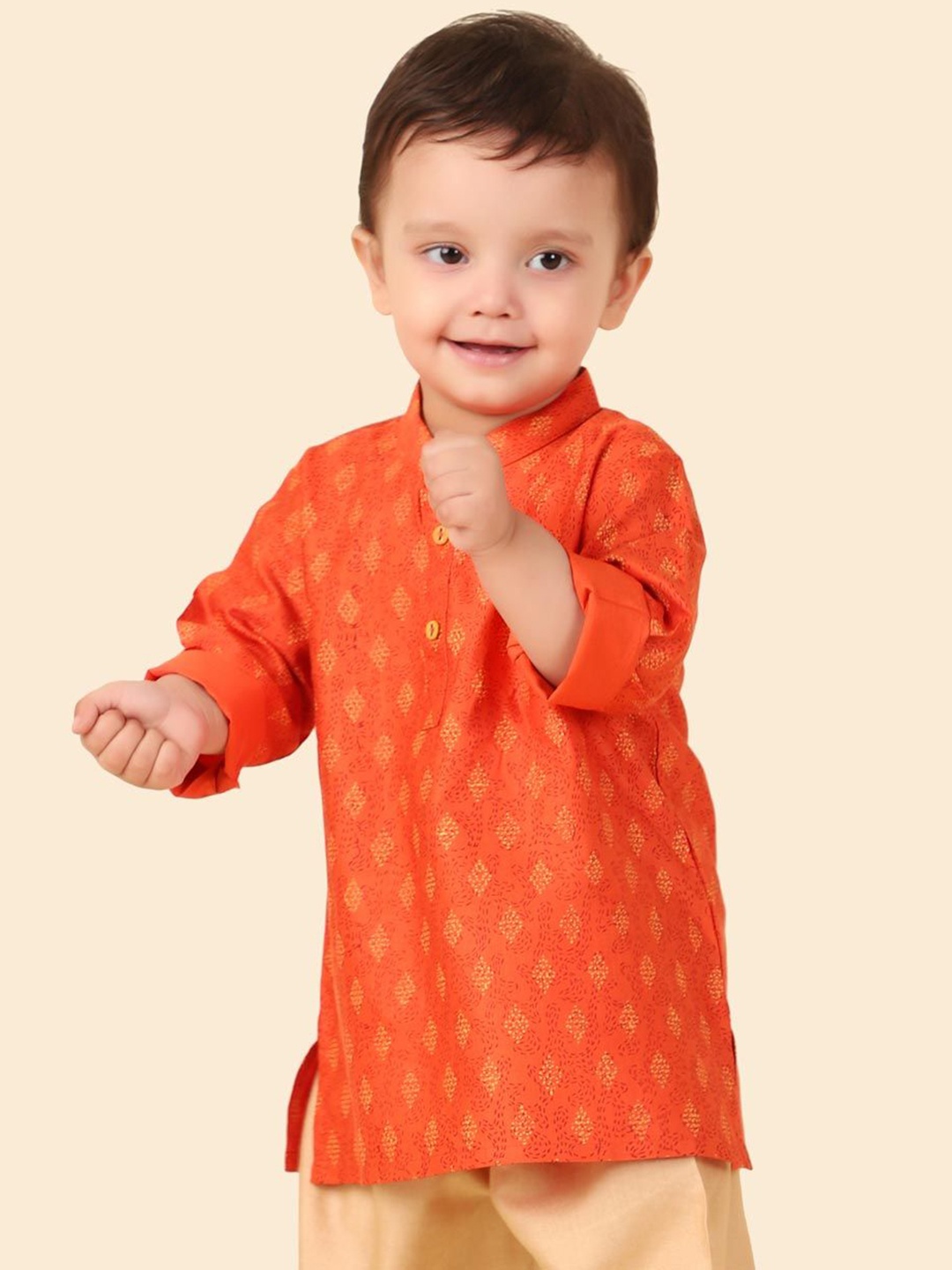 

Fabindia Infant Boys Ethnic Motifs Woven Design Mandarin Collar Straight Kurta, Rust