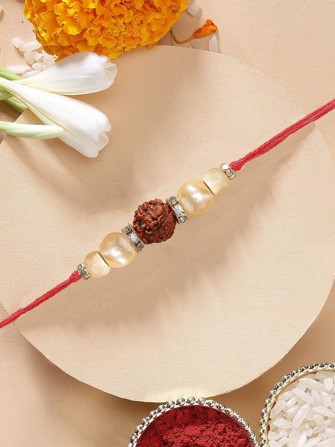

KARATCART Rudraksha Thread Rakhis with Roli Chawal, Red