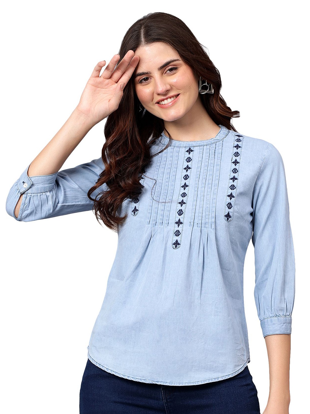 

Cantabil Solid Round Neck Cotton Top, Blue