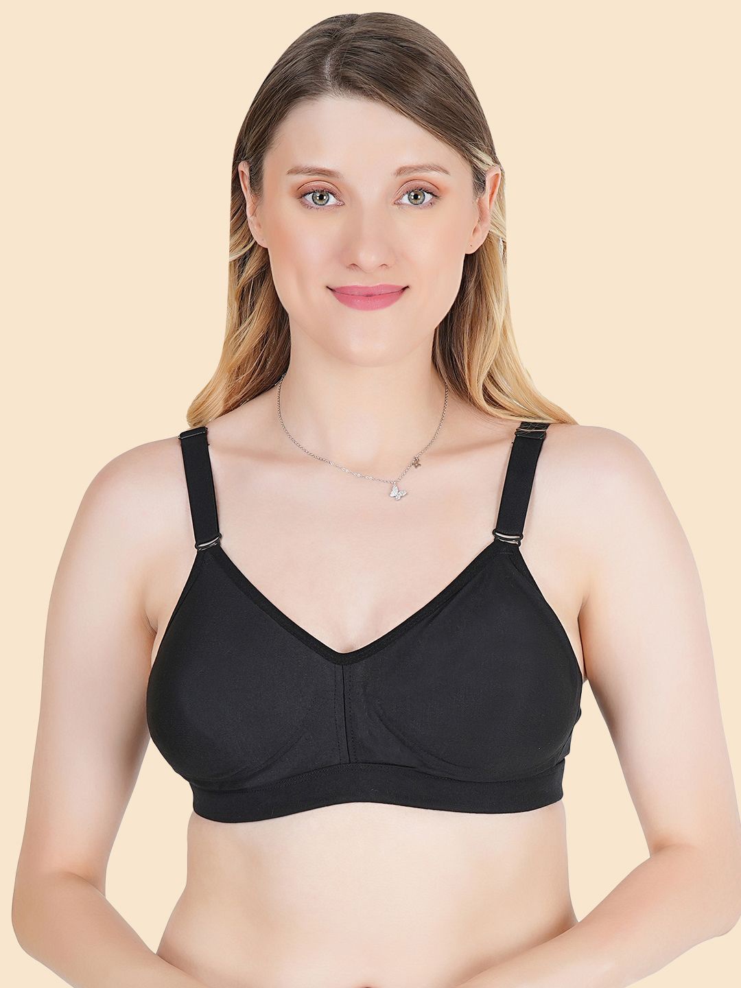 

Souminie Full Coverage Non Padded Cotton Everyday Bra-All Day Comfort, Black