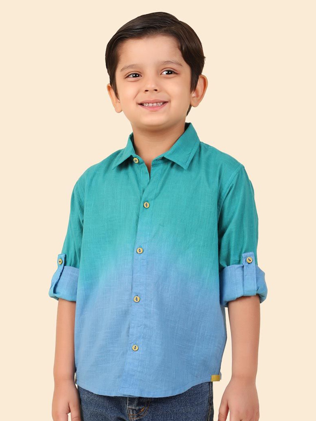 

Fabindia Boys Solid Spread Collar Casual Shirt, Blue