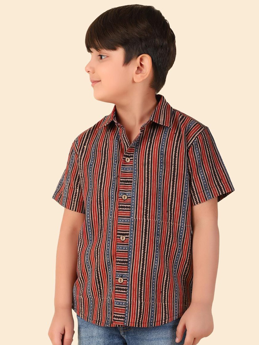 

Fabindia Boys Ethnic Printed Spread Collar Casual Shirt, Red