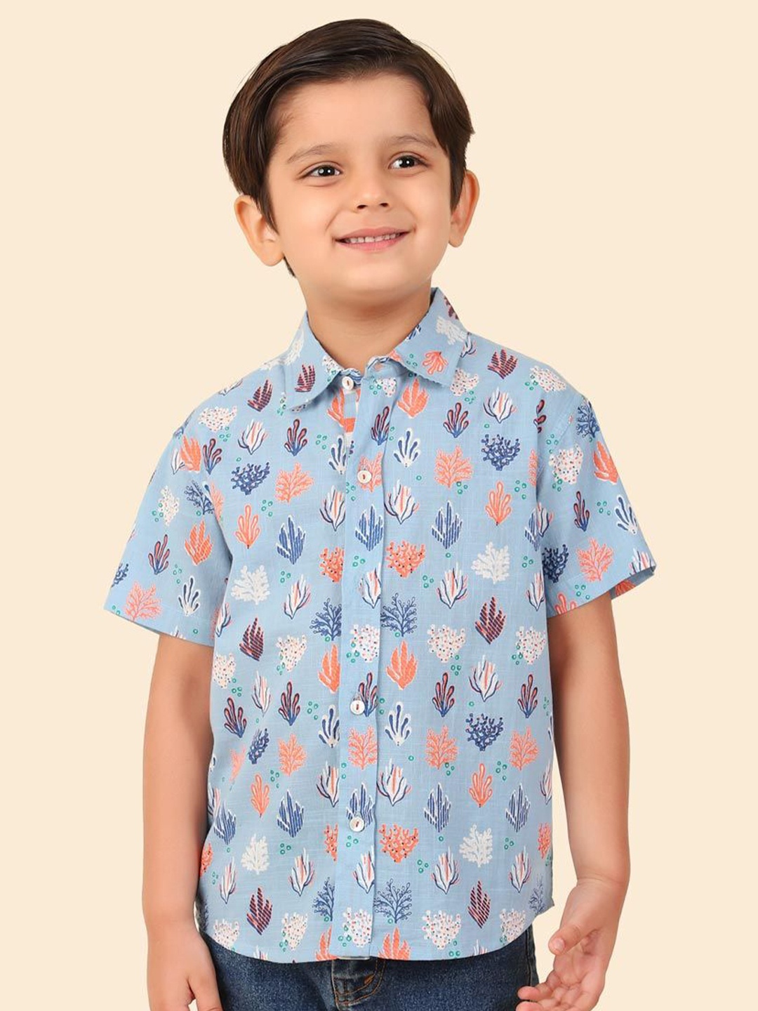 

Fabindia Boys Conversational Printed Casual Shirt, Blue