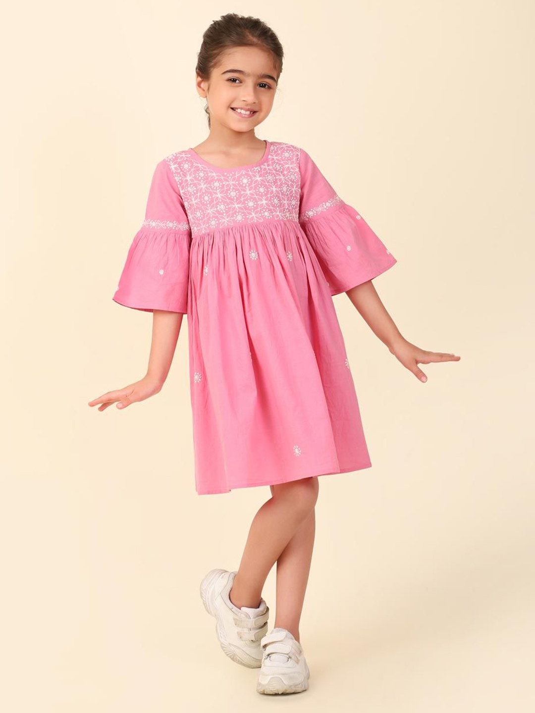 

Fabindia Bell Sleeve A-Line Dress, Pink