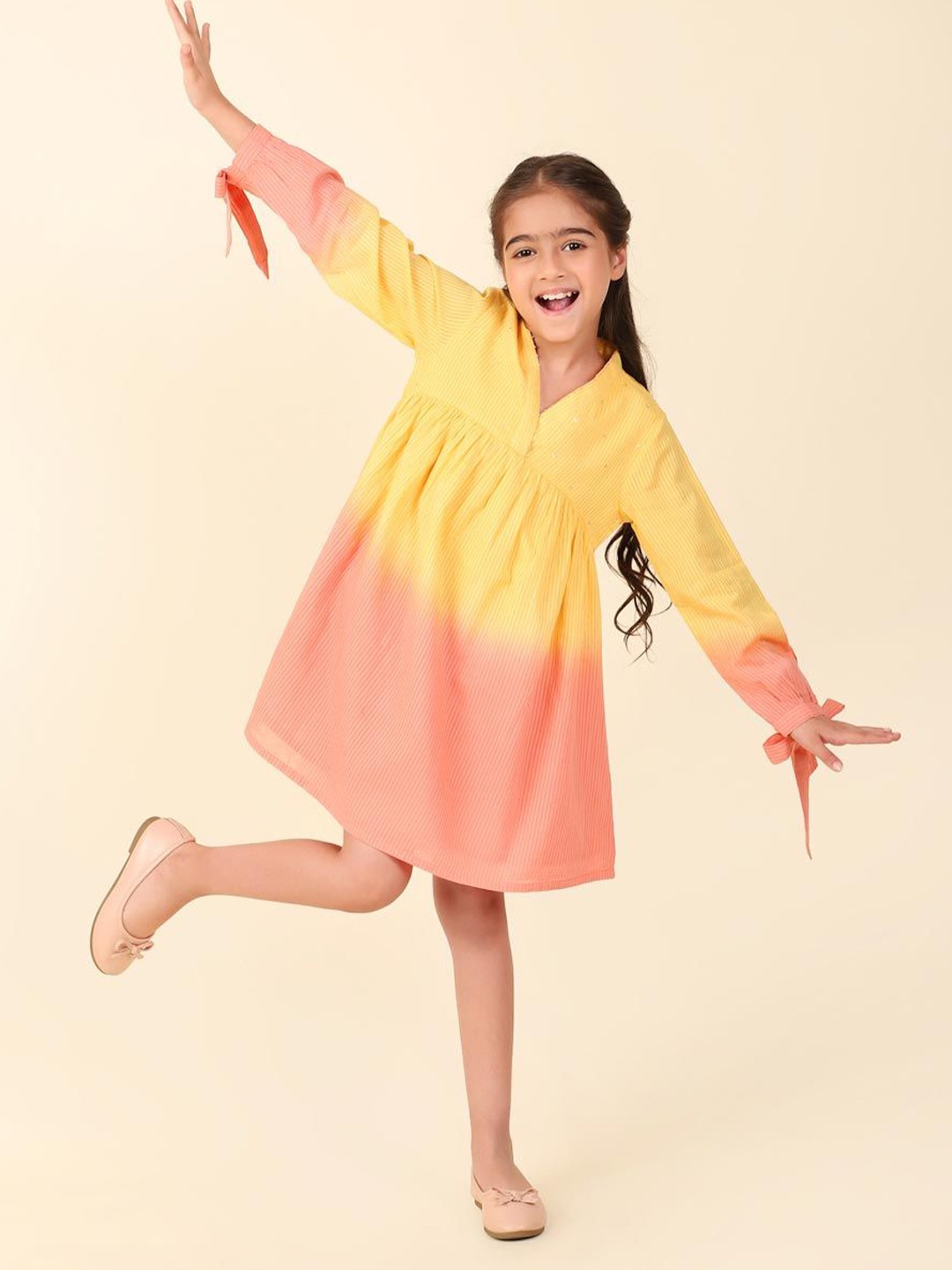 

Fabindia Girls Ombre Dyed Cotton A-Line Dress, Yellow