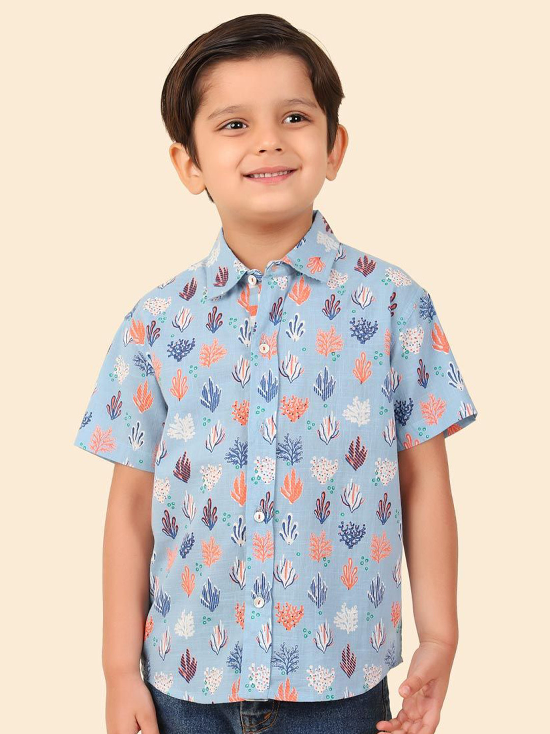 

Fabindia Boys Conversational Printed Casual Shirt, Blue