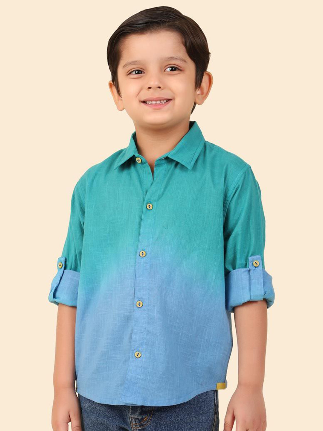 

Fabindia Boys Solid Spread Collar Casual Shirt, Blue