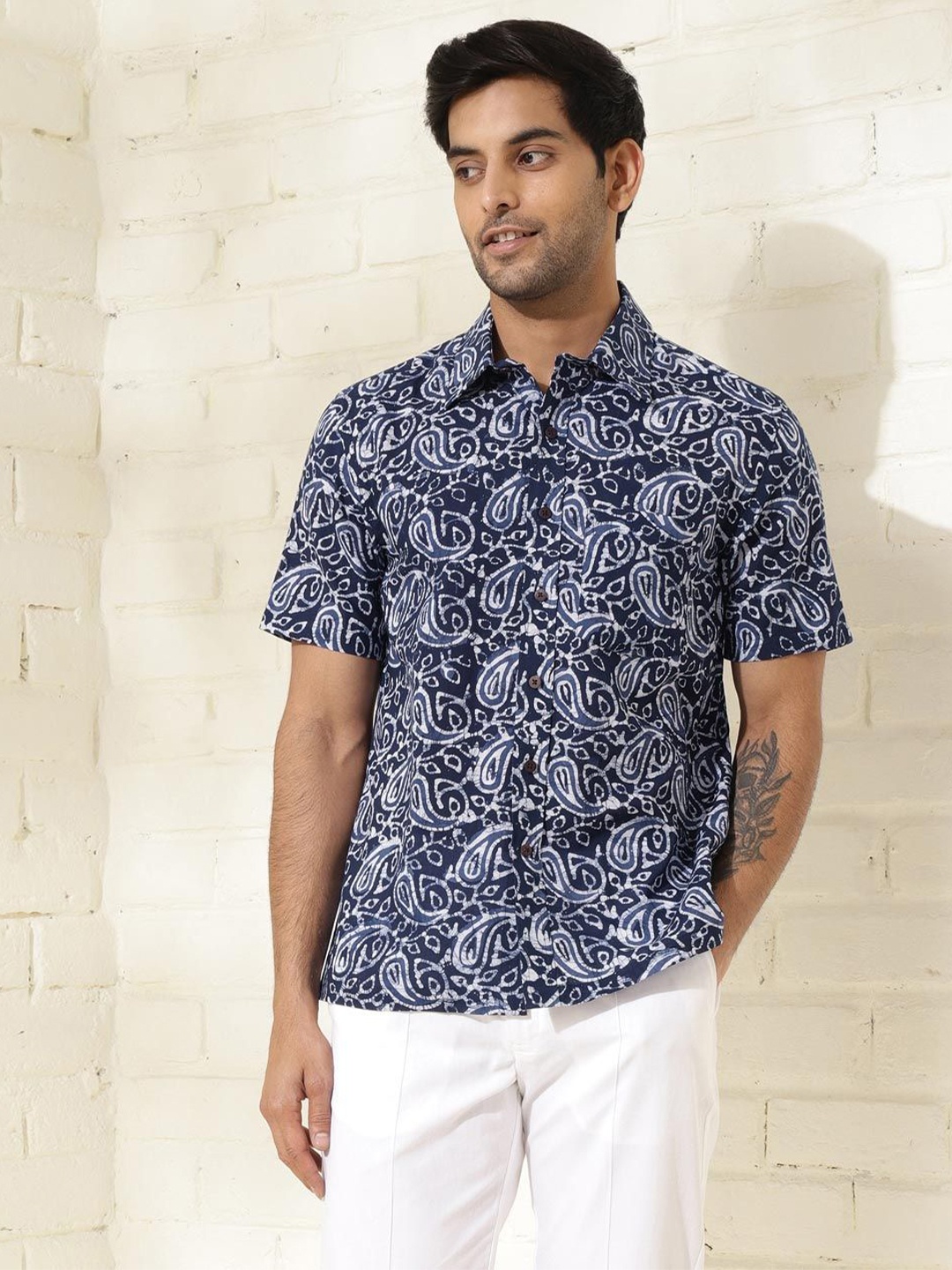 

Fabindia Men Ethnic Printed Casual Shirt, Blue