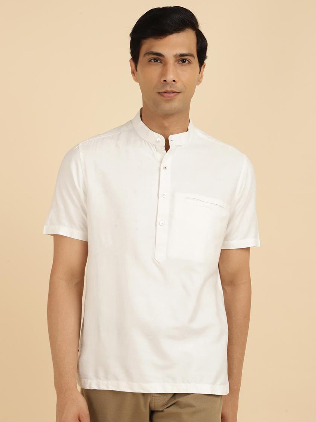 

Fabindia Men Solid Slim Fit Mandarin Collar Shirt, Off white