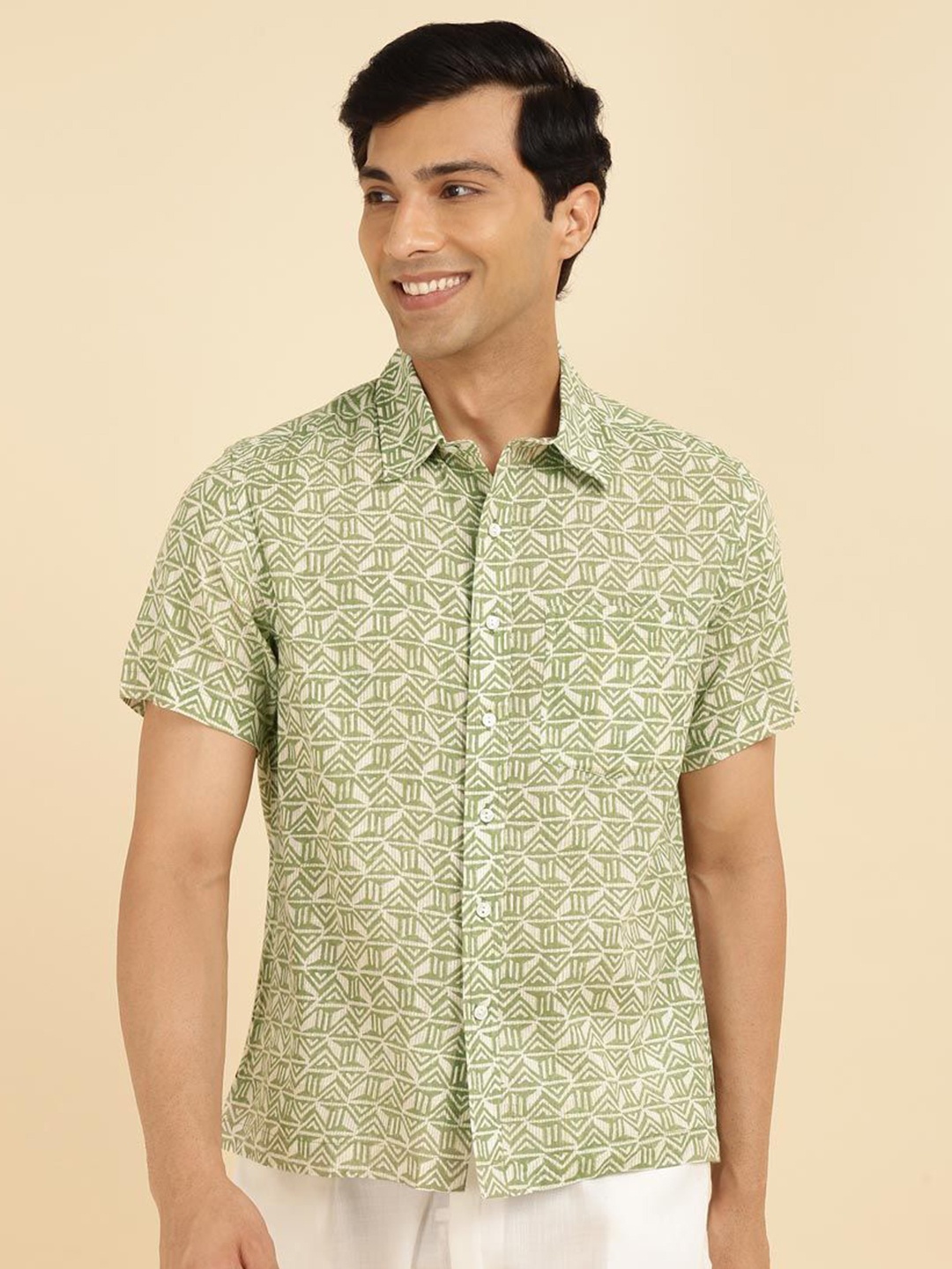 

Fabindia Men Abstract Printed Casual Shirt, Green