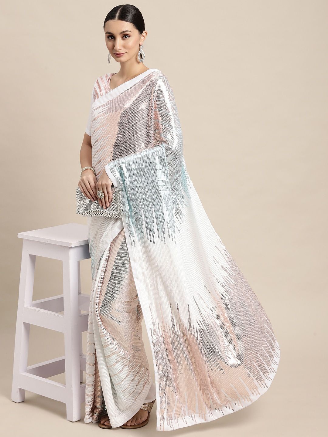 

KALINI Embellished Sequinned Pure Georgette Saree, Turquoise blue