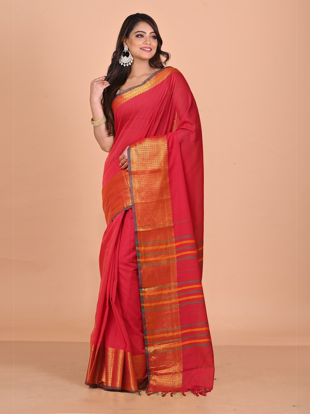 

Unnati Silks Zari Handloom Narayan Peth Saree, Red