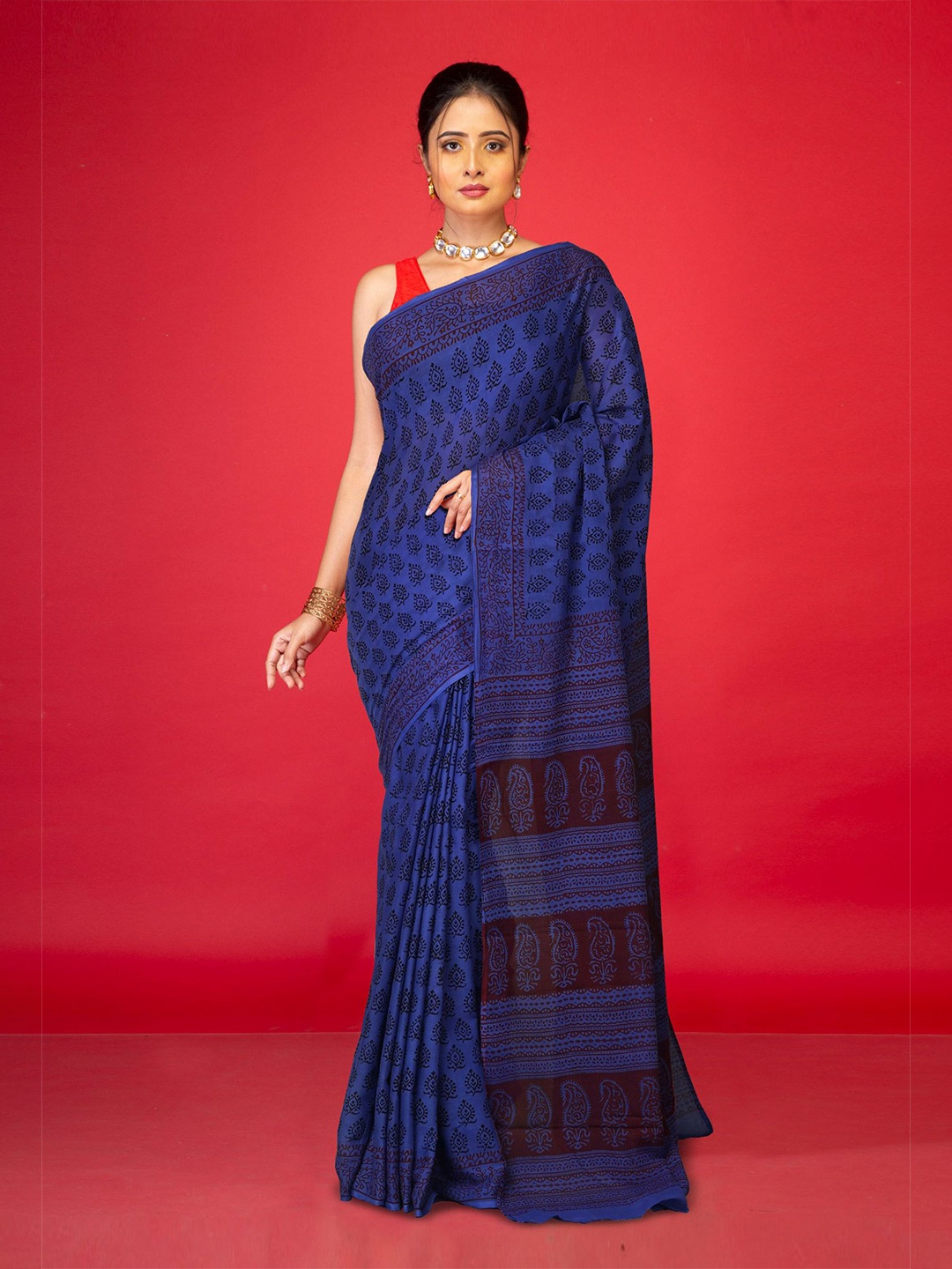 

Unnati Silks Ethnic Motifs Handloom Bagh Saree, Blue