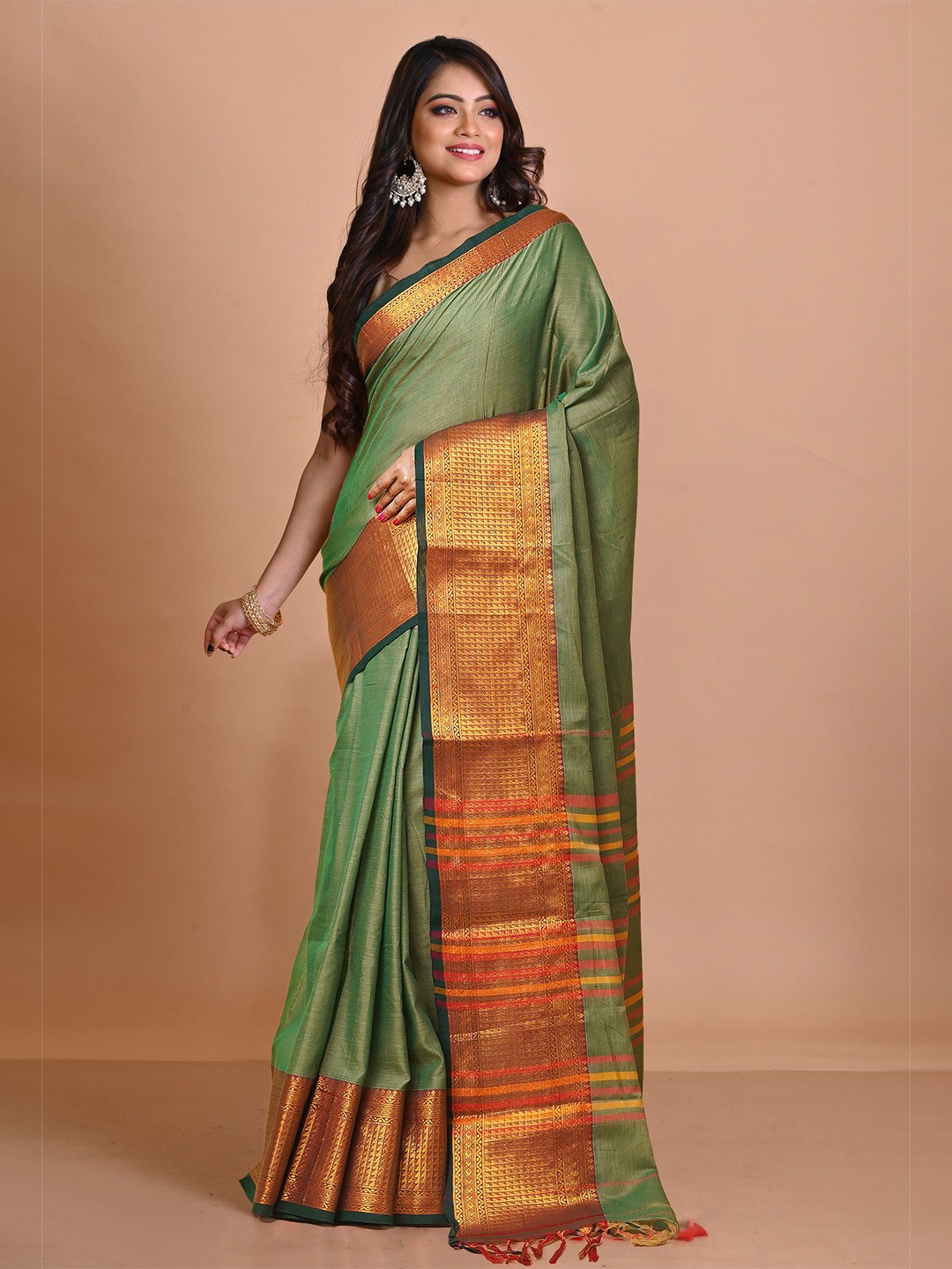 

Unnati Silks Zari Handloom Narayan Peth Saree, Green