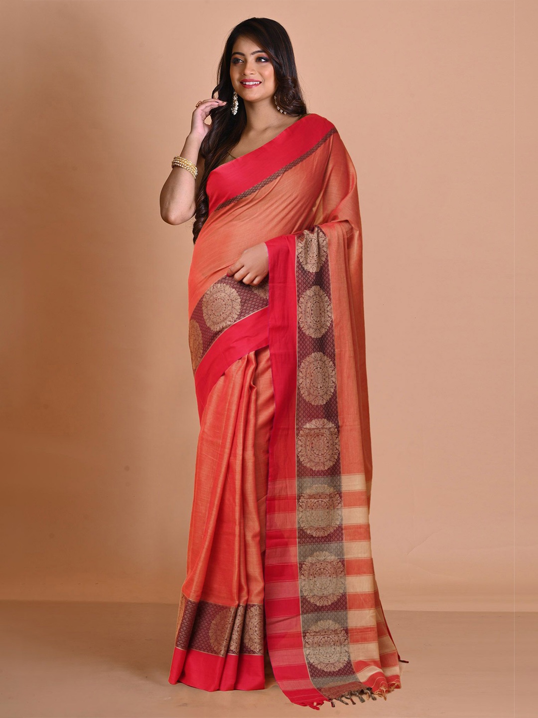 

Unnati Silks Handloom Narayan Peth Saree, Rust