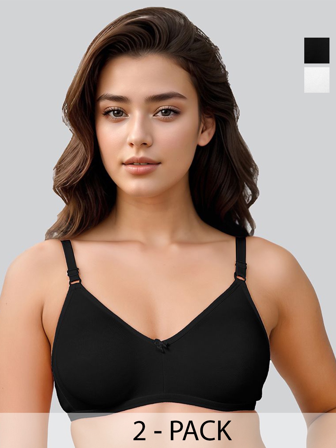 

LUX VENUS Pack Of 2 Full Coverage Non Padded Non-Wired Everyday Bra-All Day Comfort, Black