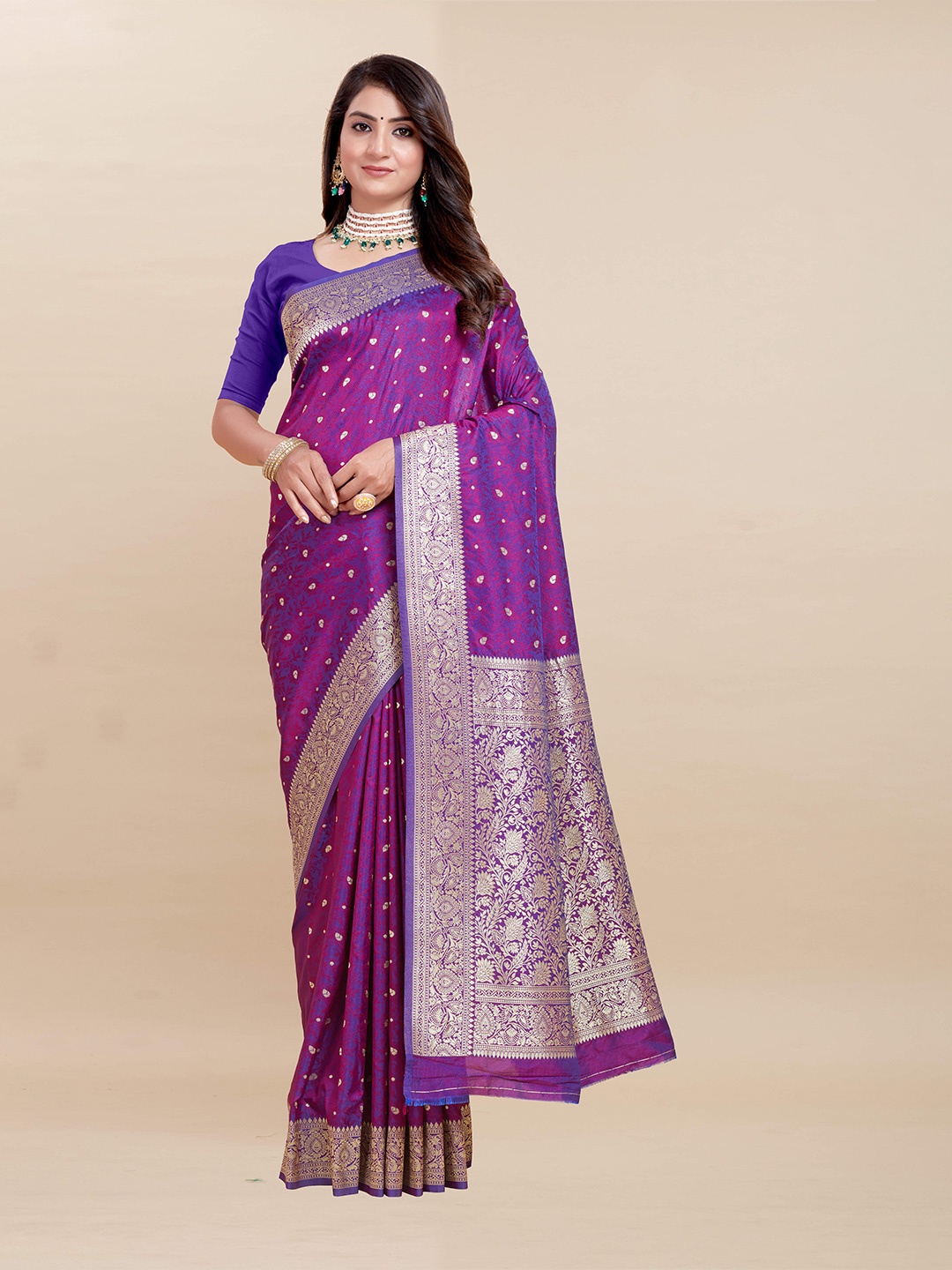 

Rujave Woven Design Zari Pure Silk Kanjeevaram Saree, Purple