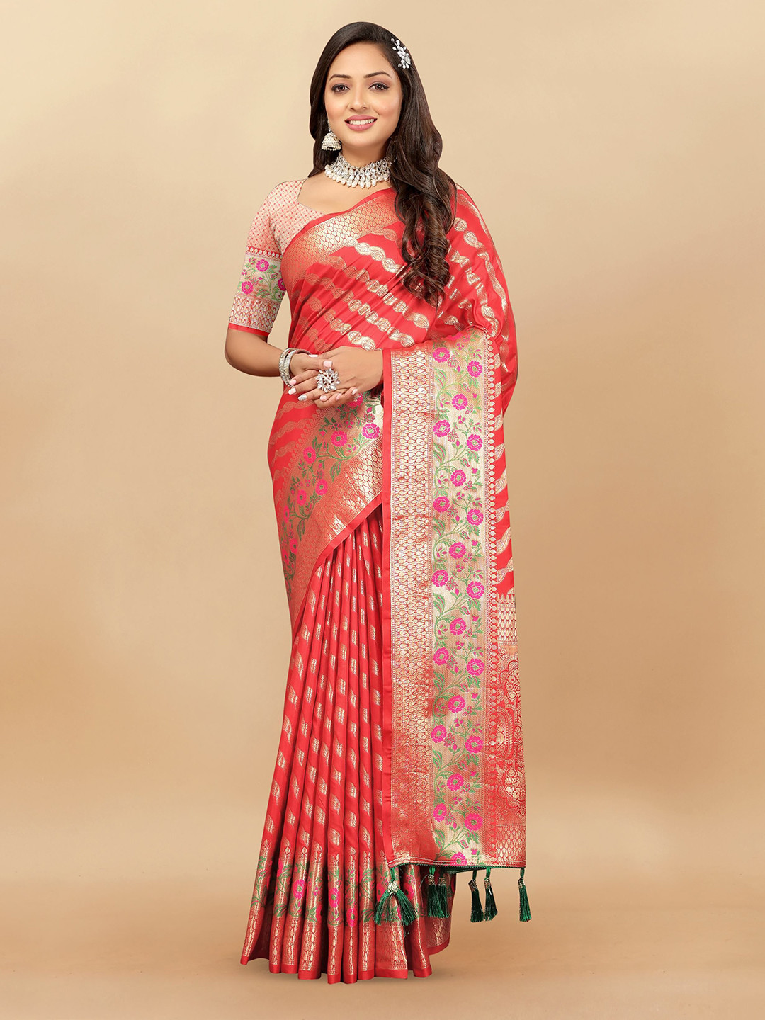 

Upalksh Woven Design Zari Heavy Work Banarasi Saree, Red