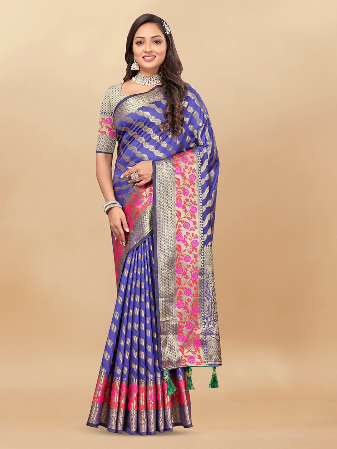 

Upalksh Woven Design Zari Heavy Work Banarasi Saree, Navy blue