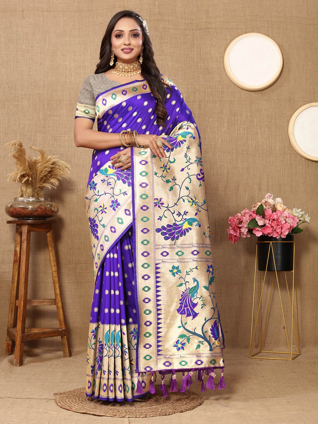 

Upalksh Woven Design Zari Pure Silk Paithani Saree, Blue