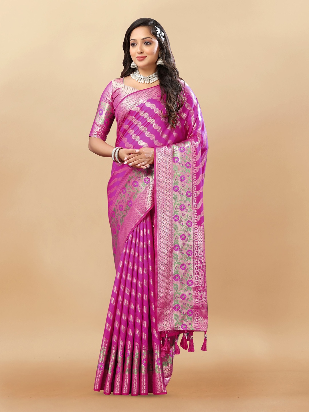 

Upalksh Woven Design Zari Silk Cotton Heavy Work Banarasi Saree, Purple