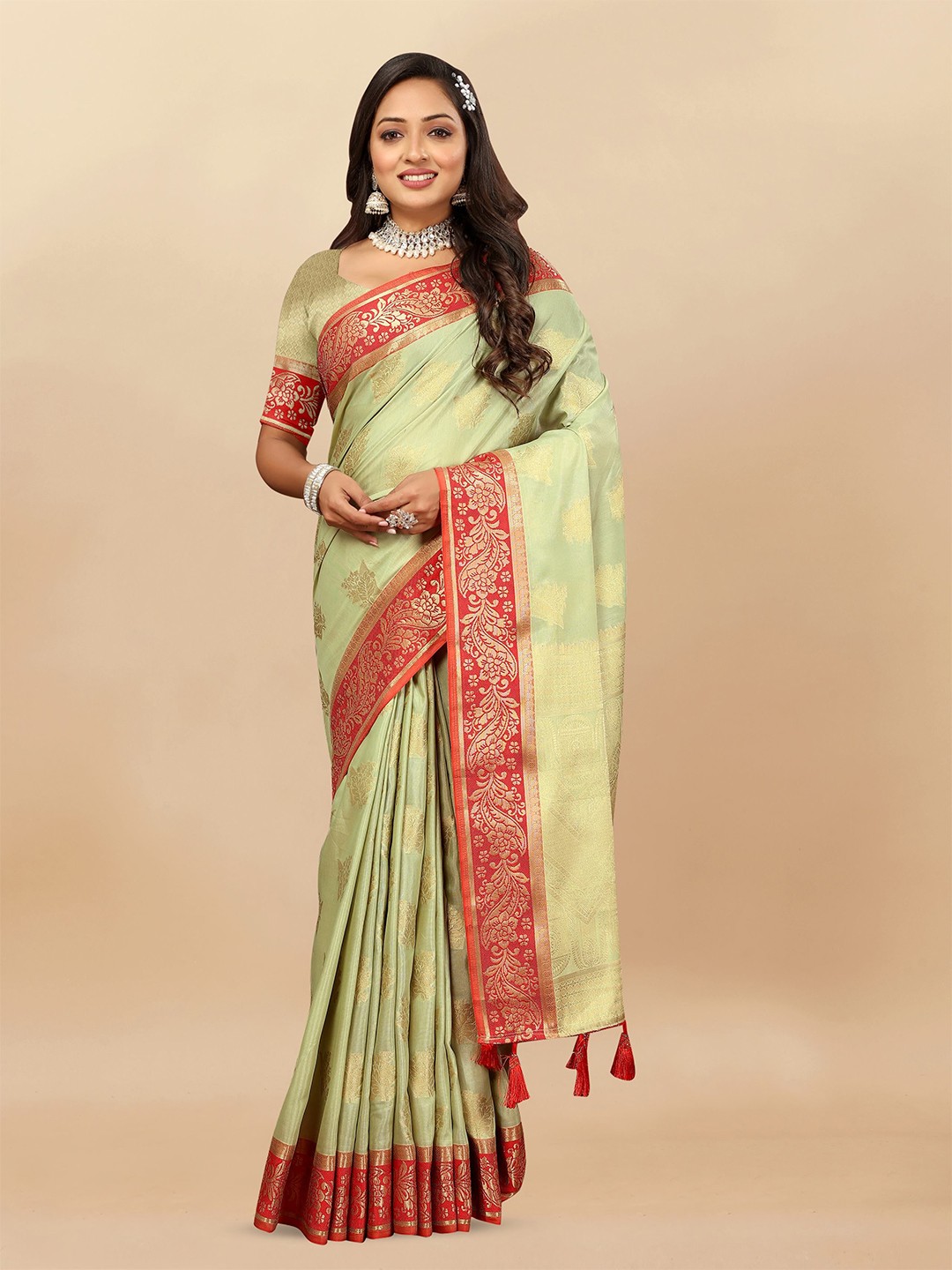 

Upalksh Ethnic Motifs Zari Banarasi Saree, Olive