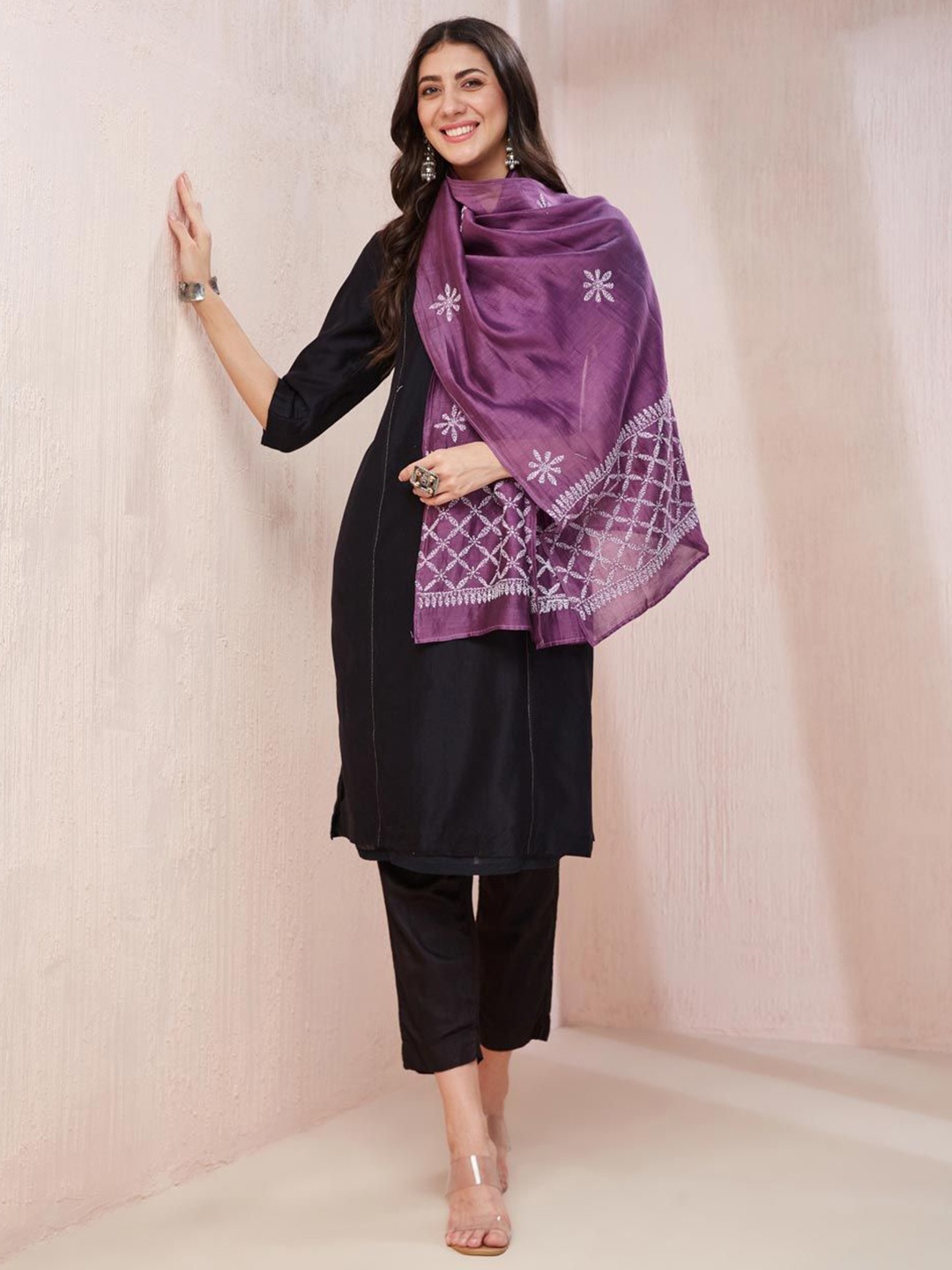 

Fabindia Women Embroidered Stole, Purple