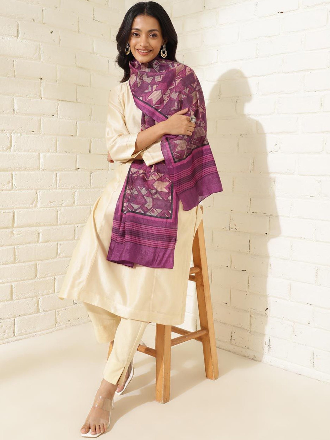 

Fabindia Women Block Printed Stole, Purple