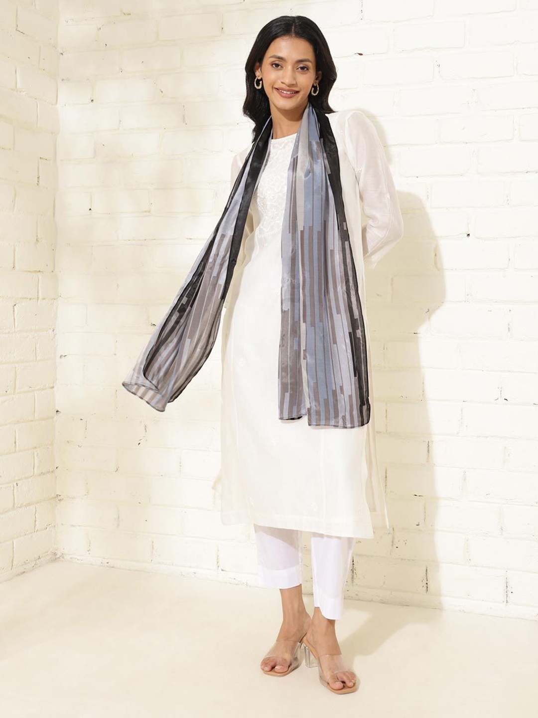 

Fabindia Women Printed Stole, Grey
