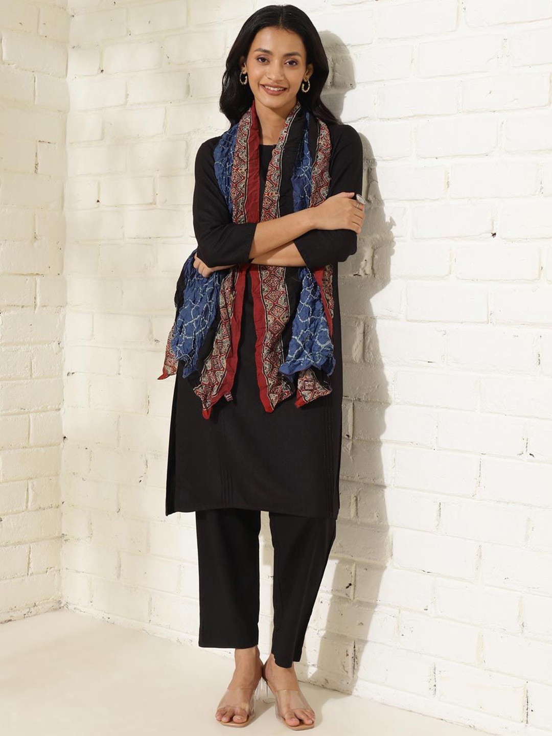 

Fabindia Women Printed Stole, Blue