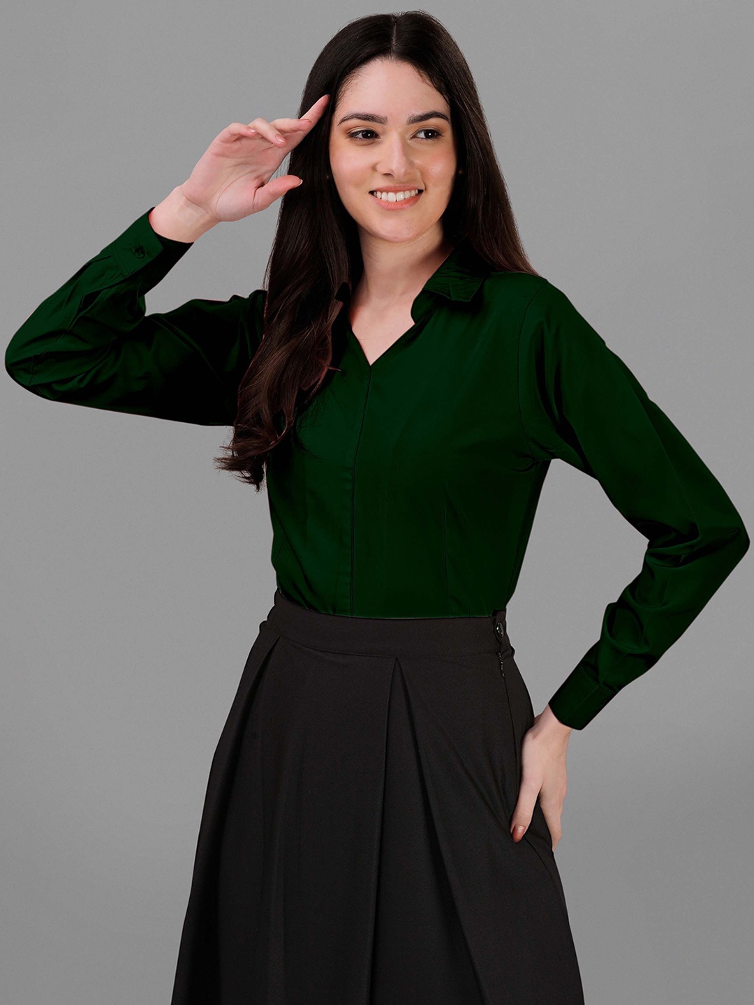 

Kinjo Shirt Collar Top With Skirt, Green