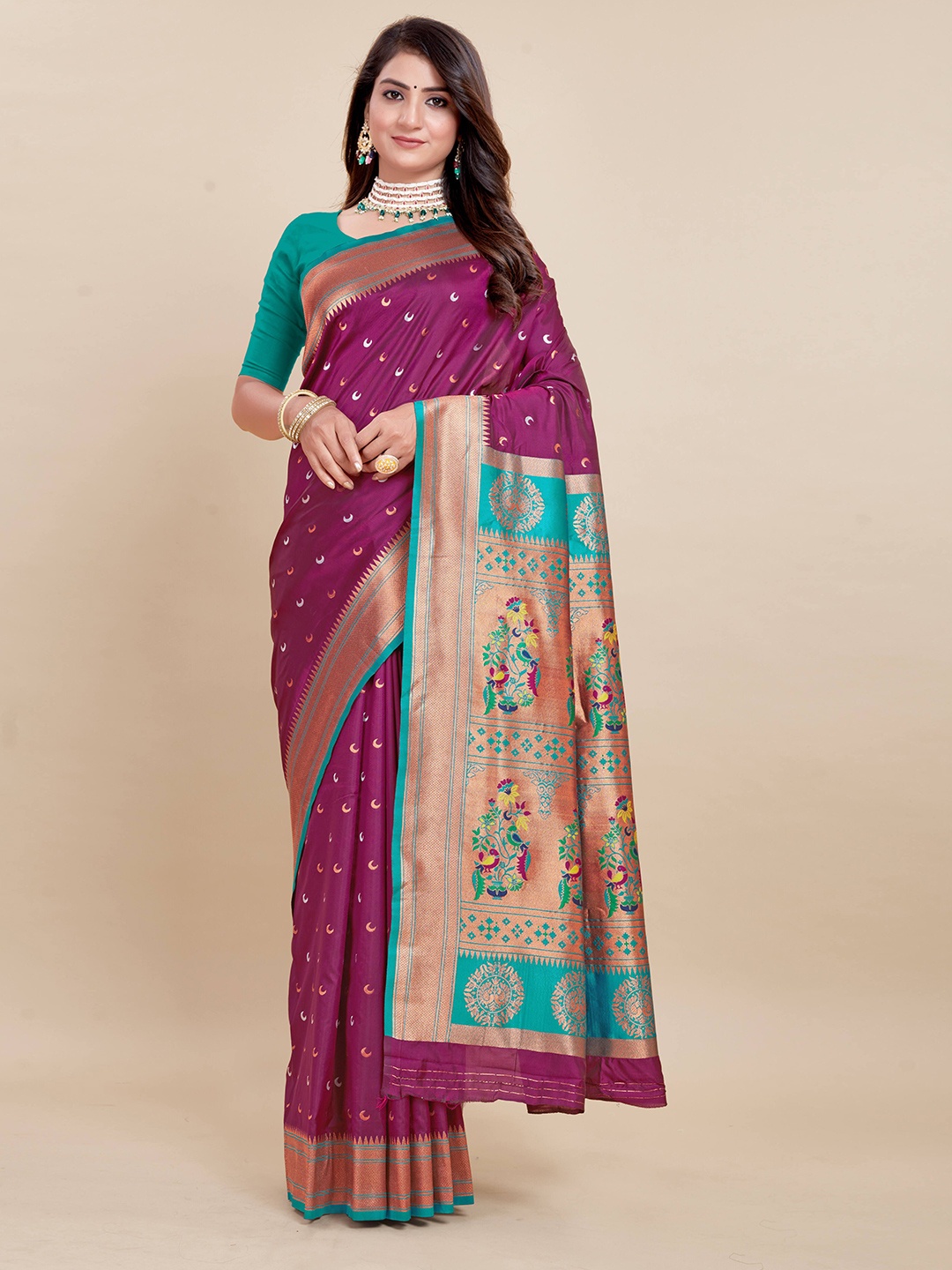 

Rujave Woven Design Zari Pure Silk Kanjeevaram Saree, Purple
