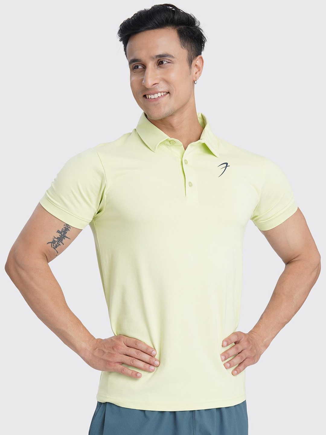 

FUAARK Men Polo Collar Moisture Wicking Slim Fit T-shirt, Lime green